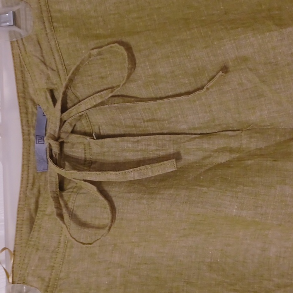 TU sz 12, 100% Linen drawstring wide leg pants in a muted basil green. - Picture 3 of 10